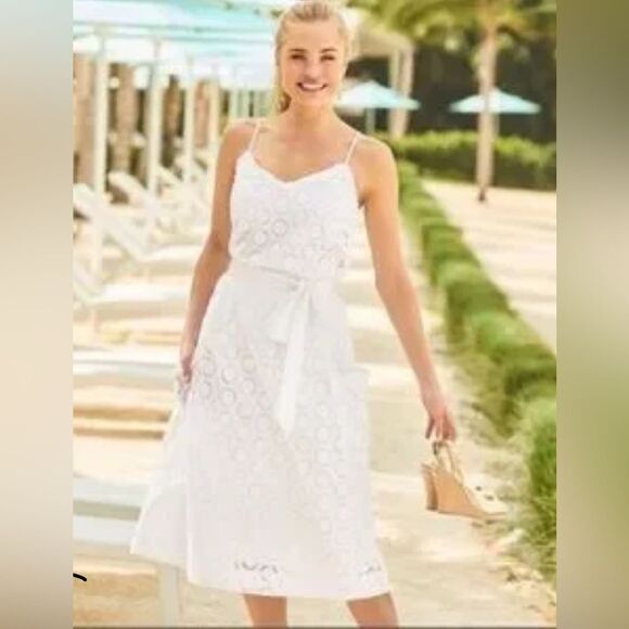 NEW Lilly Pulitzer PIER MIDI SKIRT w SASH Resort White Sunshine EYELET - Picture 1 of 10